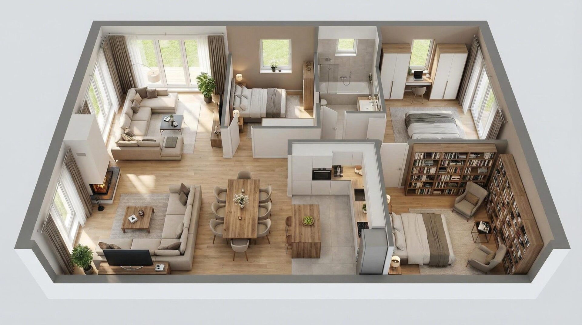 Layout mặt bằng chung cư cao cấp 3 phòng ngủ đem lại sự thoải mái khi sinh sống - Ảnh: Pinterest